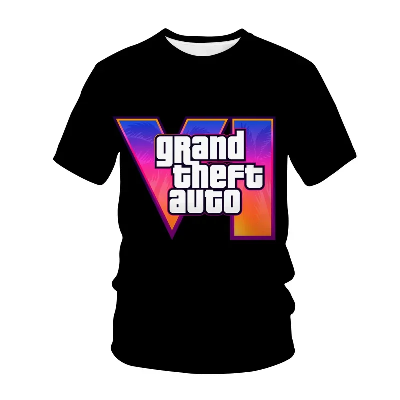 Grand Theft Auto Gta 6 T-shirts Game 3d Print Streetwear Boy Girls Casual Fashion Oversized T Shirt Kids Tees Tops Man Clothing