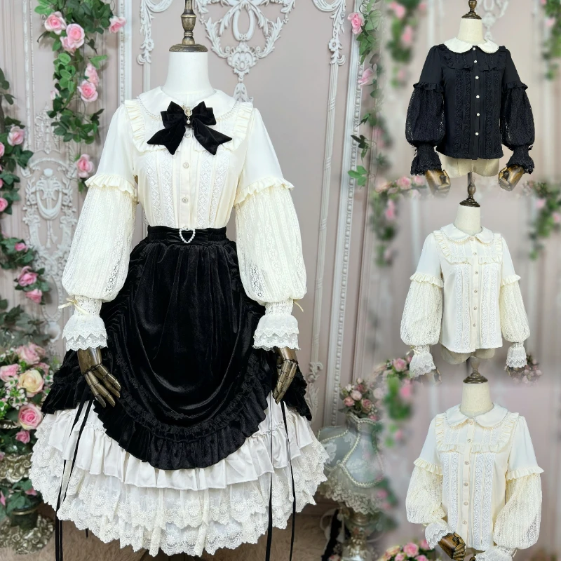 Vintage Victorian Gothic Lolita Dress Women Elegant Ruffles Peter Pan Collar Shirts Velvet Skiirt Suit Evening Party Lolita Sets