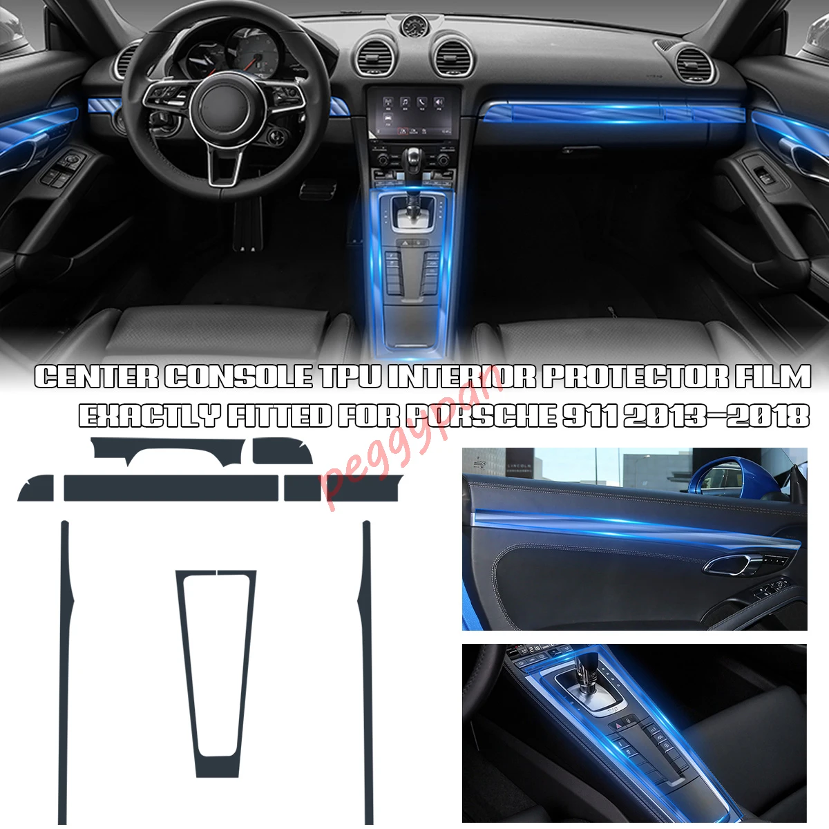 Precut Interior Center Console Transparent TPU Clear Paint Protective Anti-scratch Repair Film For Porsche 911 2013-2018