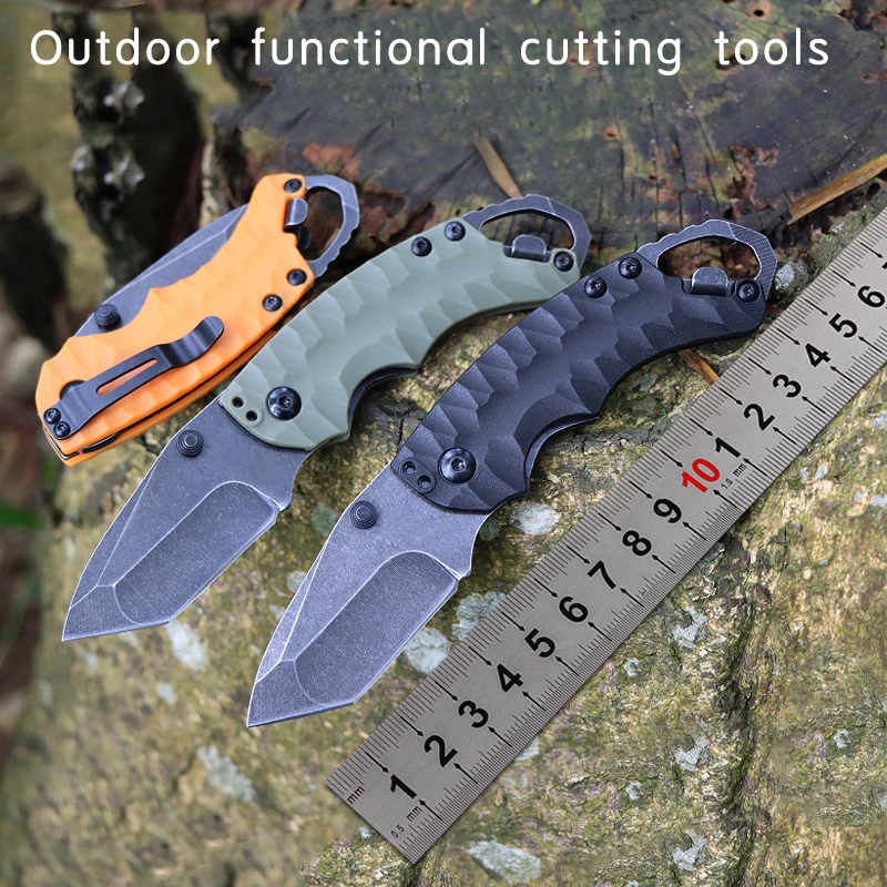 Stainless steel small knife, three color all steel multifunctional folding knife, outdoor cutting tool, camping survival