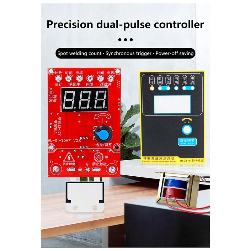 A98E-contrôleur à double impulsion transformateur de tension Machine de soudage par points 220V V2.0 affichage numérique pour ajuster le temps et le courant