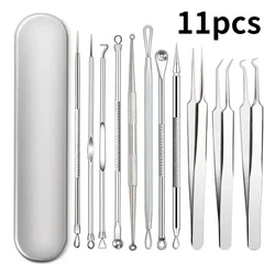 11Pcs Acne Needle Professional Tweezers Acne Remover Ultra-fine No. 5 Cell Pimples Blackhead Clip Facial Pore Cleaning Care Tool