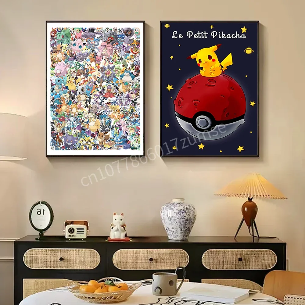 Póster clásico de Pokémon de Anime, periféricos Kawaii de Pikachu, decoración de dormitorio para niños, Cuadros artísticos de acuarela, pintura en lienzo, Cuadros