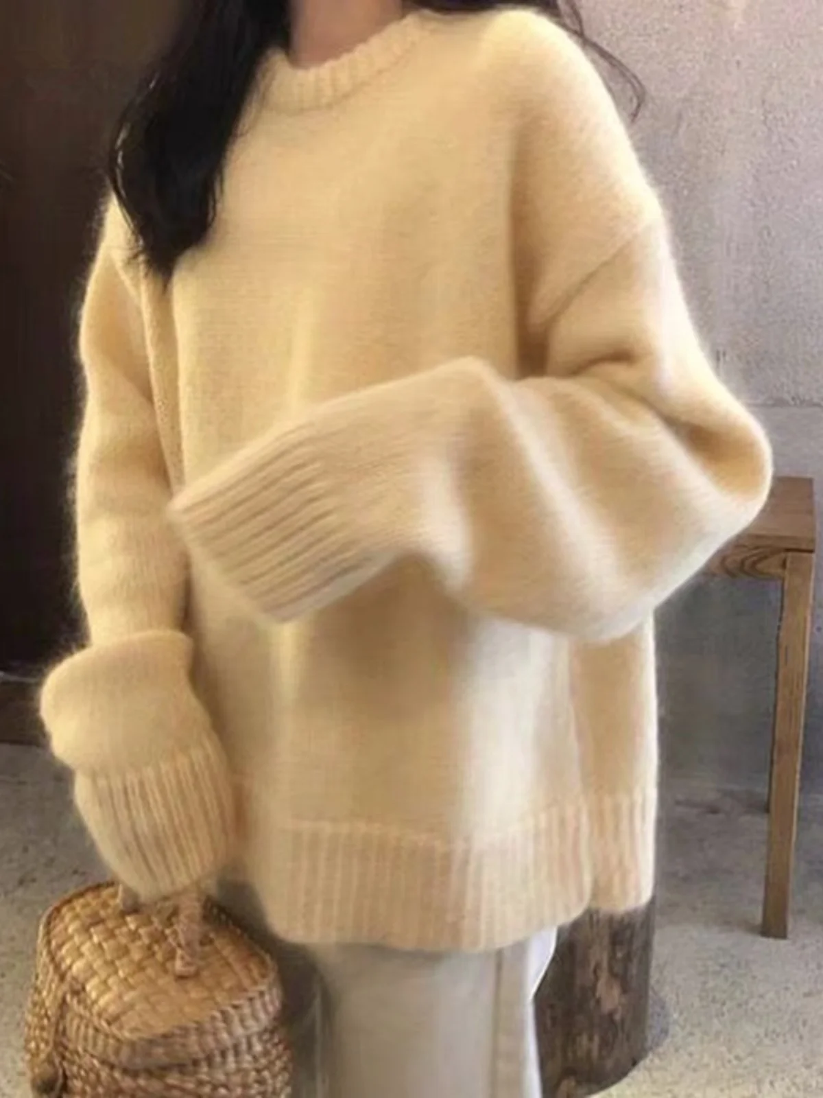 

Yellow Knitwear Women's Innerwear Outerwear Lazy Sle Spring Autumn New Design Retro Japanese Sle Comfortable Loose Fit Sw...