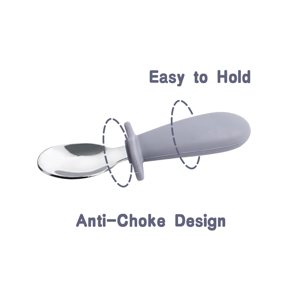 2PCS Baby Feeding Spoon And Fork Set BPA-Free Silicone Handle Cartoon Stainless Utensils Children's Solid Food Tableware