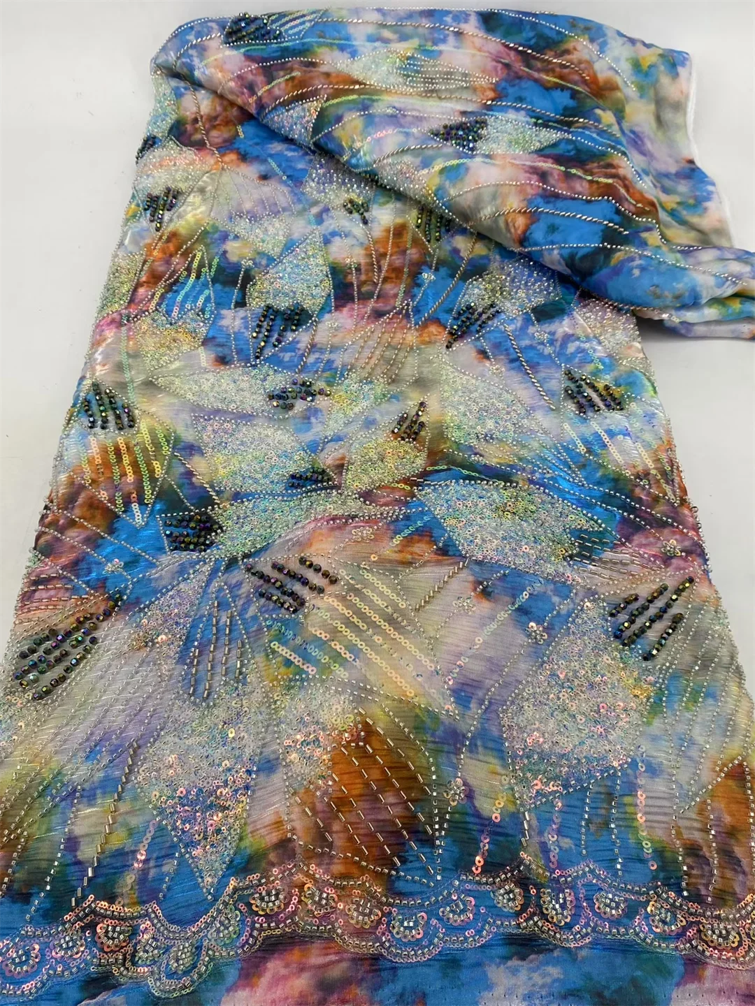 

Luxury Sequins Lace Fabric 2025 High Quality French African Beaded Nigerian Embroidery Mesh for Women's Sewing