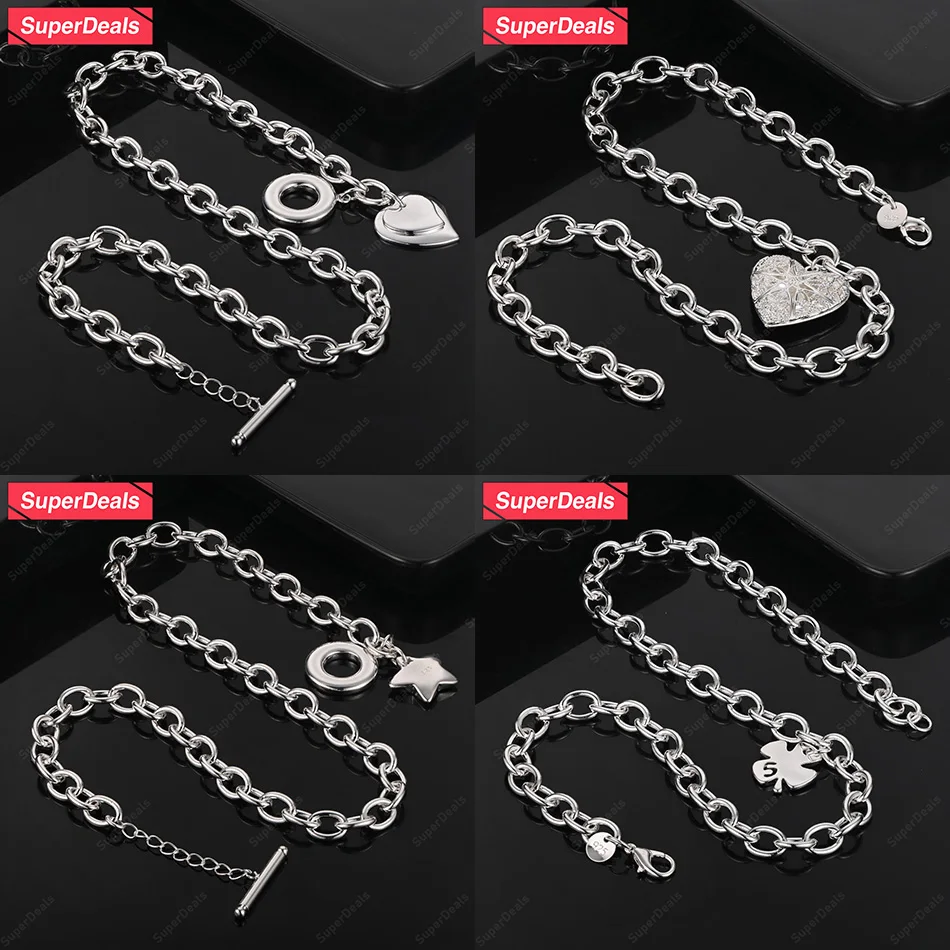 

SuperDeals 925 Sterling Silver Star Clover Heart Pendant Necklace Women's Birthday Wedding Party Couple Beautiful Jewelry