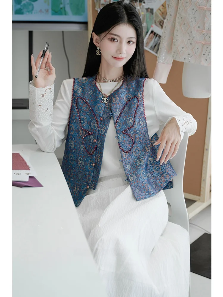 

New Chinese Sle Women's Jaet Yang GZ Floral Patterned Tang Suit Outerwear Retro Court Loose Fit Diamond Embellied Polye...