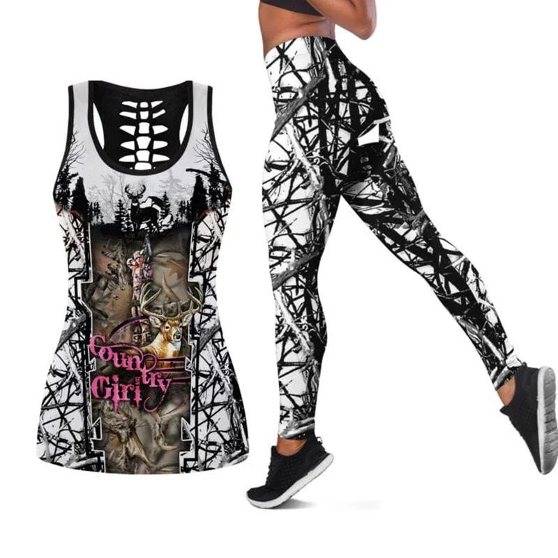 New fashion women Leggings Deer hunting camouflage 3D Printed Legging & Tank top Sexy Elastic Female Skinny Yoga pants