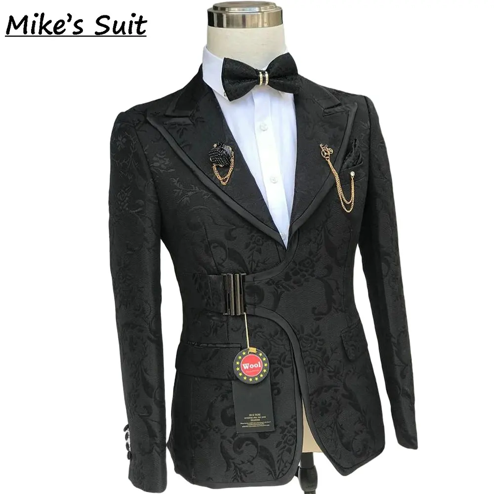 ชุดสูทเจ้าบ่าวผ้าแจ็คการ์ดแบบใหม่ล่าสุด ชุดสูทผู้ชายสำหรับงานพิธีการ ชุดทักซิโด้ 2 ชิ้น เสื้อเบลเซอร์และกางเกง Traje De Novio