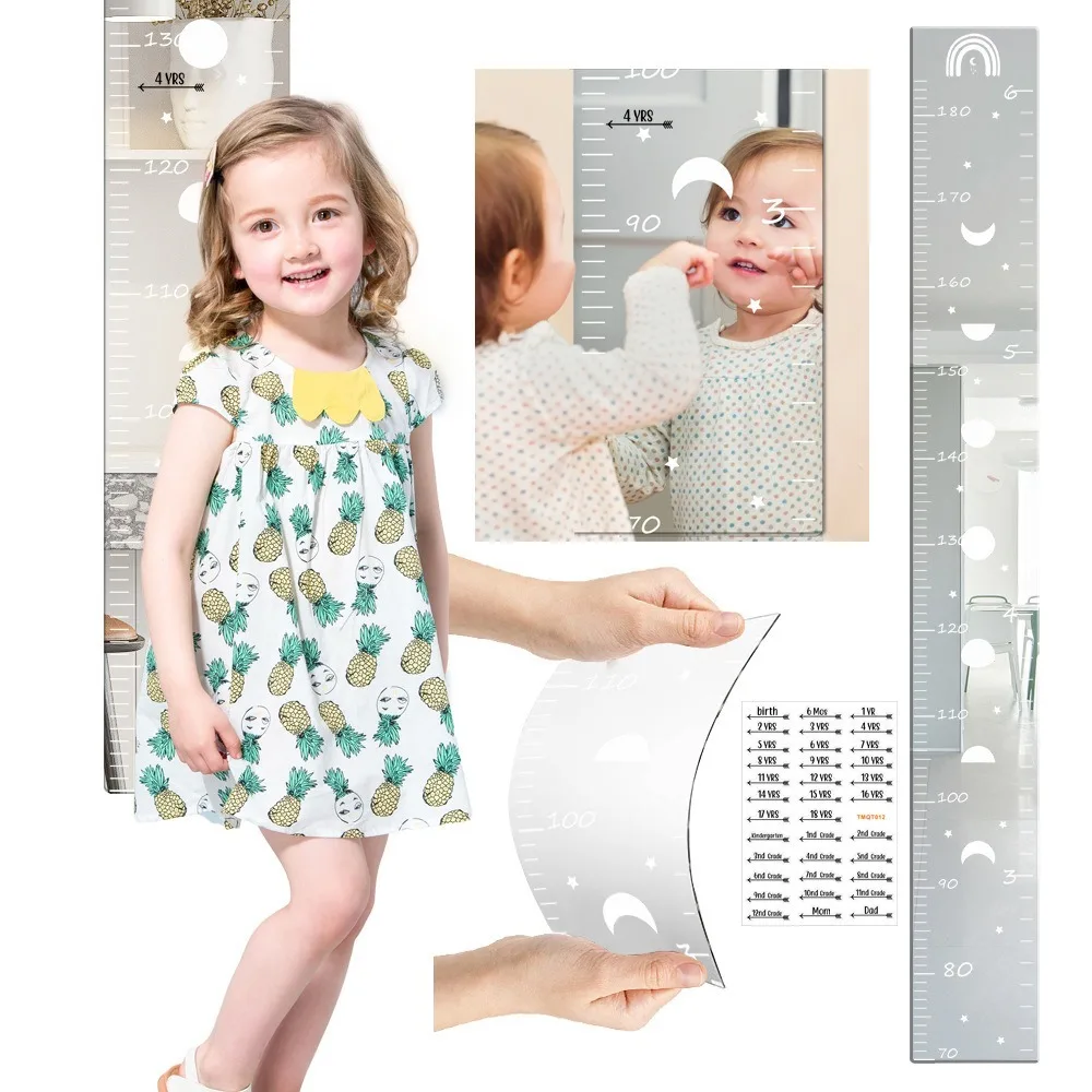 Acrylic Puzzle Mirror Growth Chart Shatterproof Foldable Kids Height Mirror Ruler with Tape Measure with Cartoon Sticker