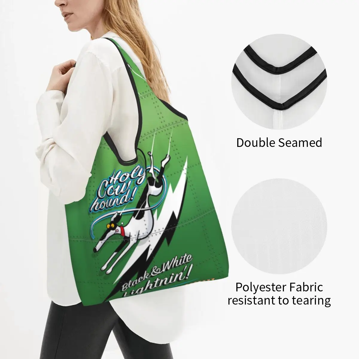 Recycling White Lightnin Greyhound Shopping Bag Women Tote Bag Portable Whippet Hound Dog Grocery Shopper Bags