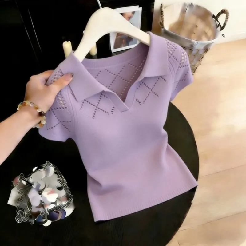 New Women's Knitted Pullover Sweater 2026 Summer  Version Loose Female Sweater Advanced Sense Collarladies Tops