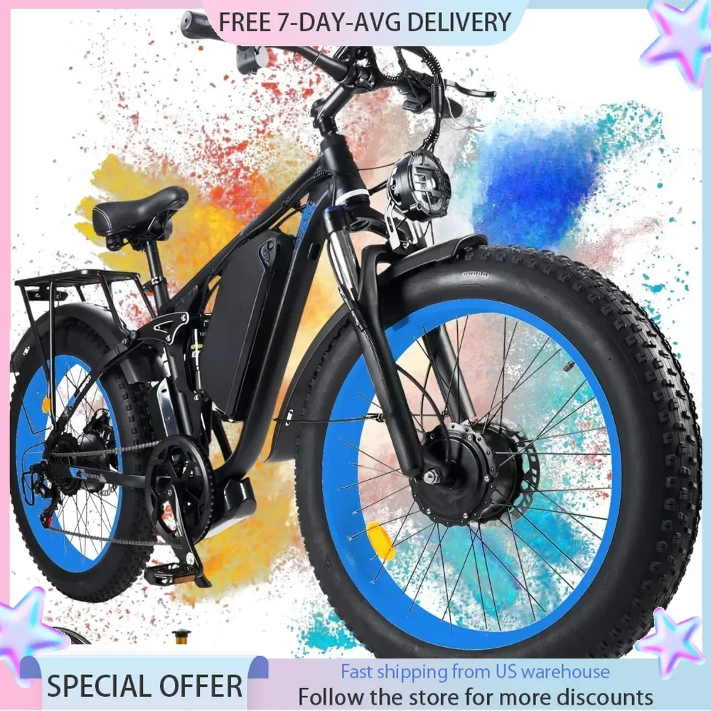 3000W Fat-Tire Electric-Bike for Adults-Women Men Dual Motor Electric Bicycle, Bikes with 24 Inch for Off-Road Mountain Snow