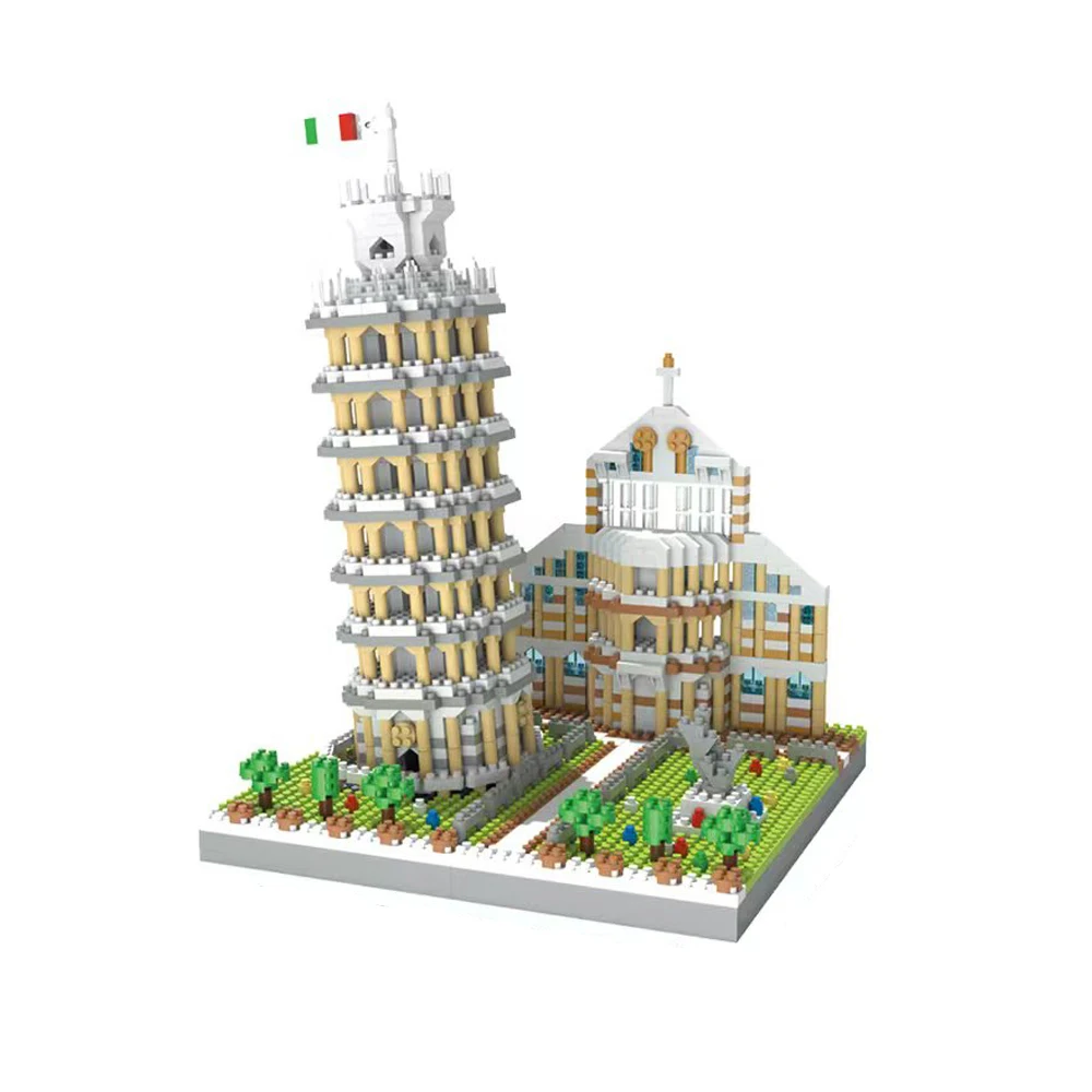 KNEW BUILT The Leaning Tower of Pisa Euro Constrution Micro Mini Building Blocks for Adult Child Toys Set Roma Colosseum Bricks