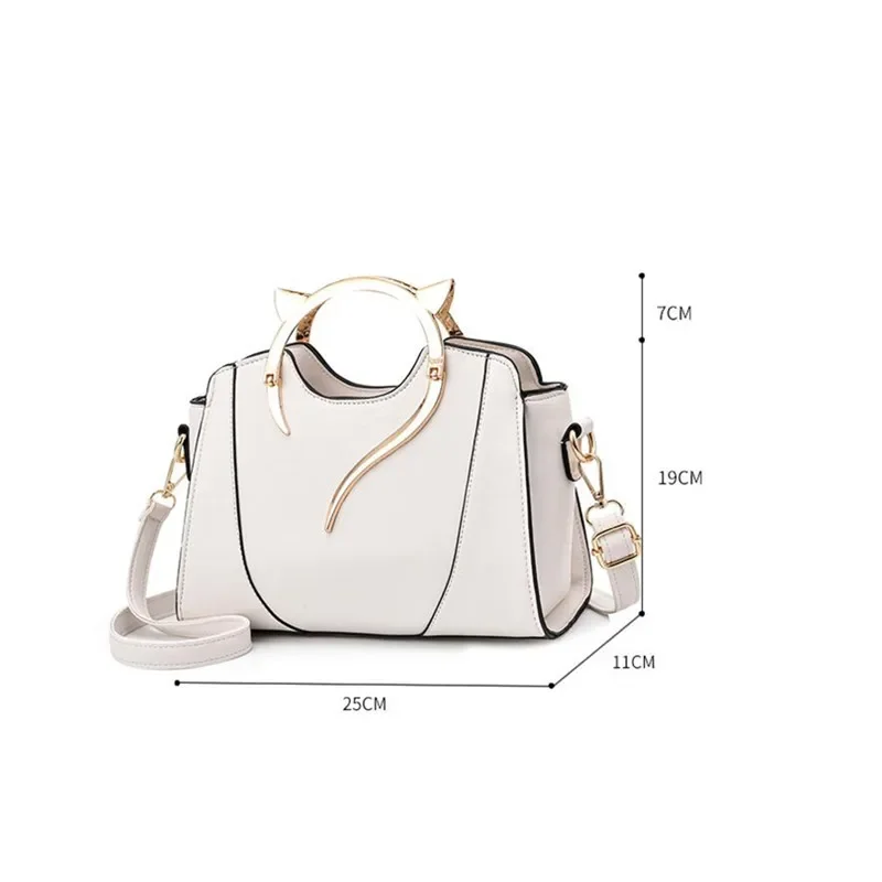 Handbag For Women 2024 Fashion Design Purse Brand Tote Soft PU Leather Shoulder Bag Side Cat Quality Crossbody White L33