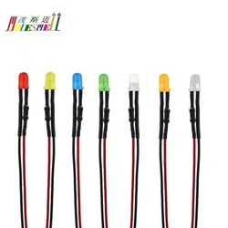 10pcs 3mm 5V 6V 7V DC Round Top Diffused/Water Clear LED Set Pre-Wired Red Yellow Blue Green White Orange Purple Pink Warm White