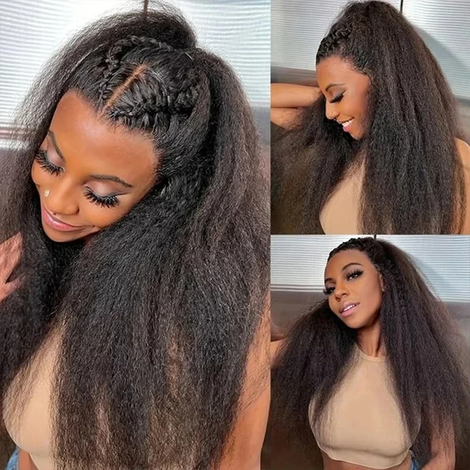 Curly Half Wig Human Hair Ready to Wear 3 IN 1 Half Wig Drawstring Kinky Curly Half Wig Full Machine Wig