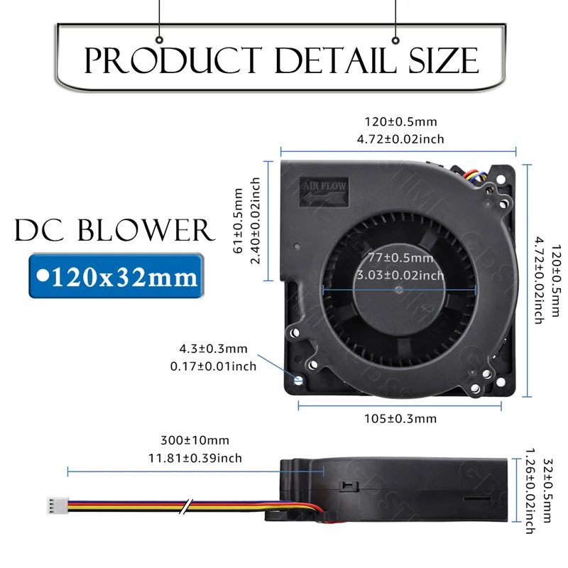 Gdstime Kipas Turbo Blower 120MM DC 5V 12V 24V Kipas Radial 120X120X32MM Kipas Volume Udara Besar untuk Panggangan BBQ, Kipas Portabel Industri