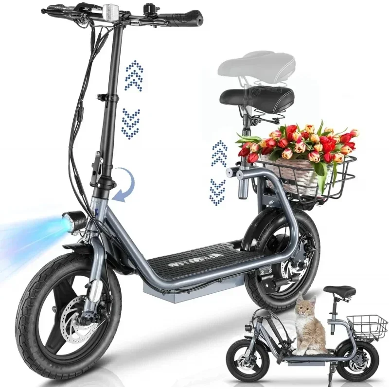 

YY2Caroma Peak 1200W Scooters 14" Tire,500Wh Battery,30Miles Range,Adjustable Electric Scooter with Seat;Basket,Commuter Ebike