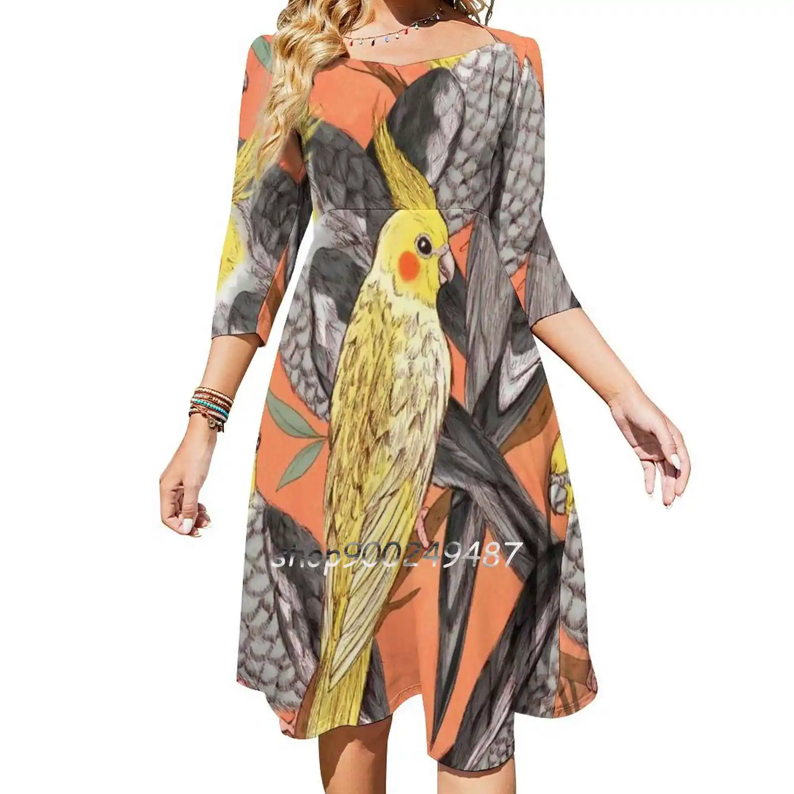 Cockatiel Fun Women Spring Autumn Long Sleeve Dress Female Casual Dress Cockatiel Australia Australian Bird Birds Nature