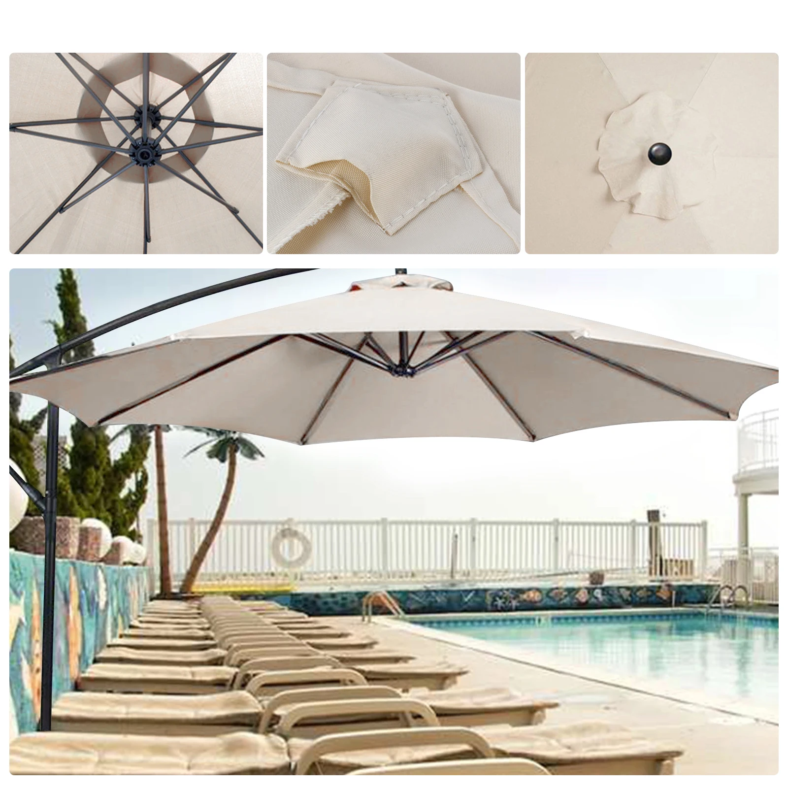 2/2.7/3m Outdoor Garden Parasol Umbrella Cover Waterproof Sunshade Replacement Canopy Without Stand 6/8 Ribs Terrace Umbrella