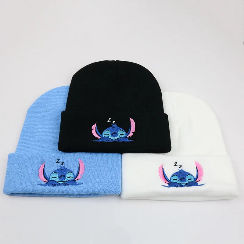 Disney Stitch Stickerei Herren und Damen Gestrickte warme Mützen Elastische Mütze Beanie Paare Herbst Winter Warme Strickwollmütze