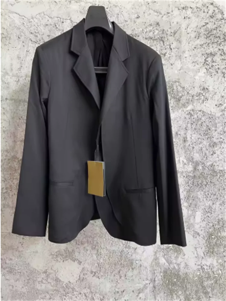 Double-layer design style front-opening lapel suit jacket, long-sleeved solid-color multi-purpose men's large-sized top