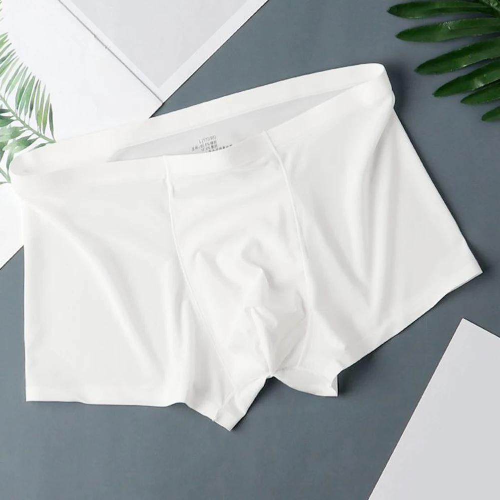 Mens Underwear Basic Solid Underwear Ice Silk Boxer Elastic Stretch Medium Waist Solid Color Thin Fabric  Mens