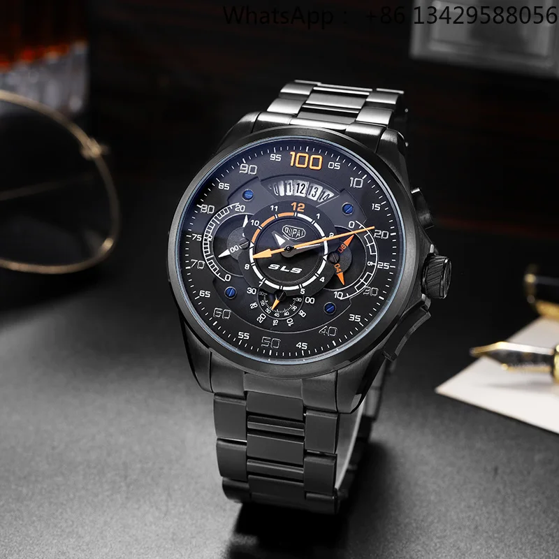 OUPAI 2025 New Arrival Black Steels Bracelet 46MM Chronograph Quartz Watch Man Luminous Ben Design Wristwatch Waterproof