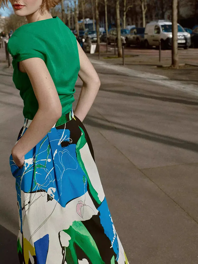 

Elegant Sleeveless round Neck Asymmetric Pleated Top New Summer Women's Fashion Asymmetrical Pleated Neckline round Sleeveless