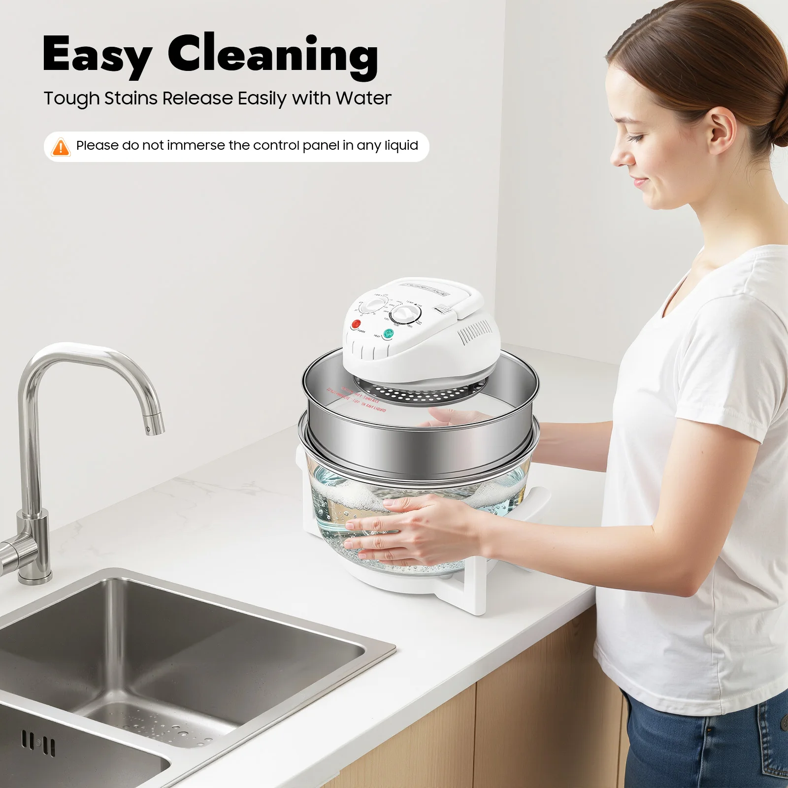 

17.96Qt 1200W-1400W 360° Glass Air Fryer Viewable Halogen Heating Tube Hot Air Circulation Oven Adjustable Temp 32℉-482℉ Timer 0-60min Non-slip Base Full Set Accessories Easy Clean US Plug Kitchen Cooking Appliance