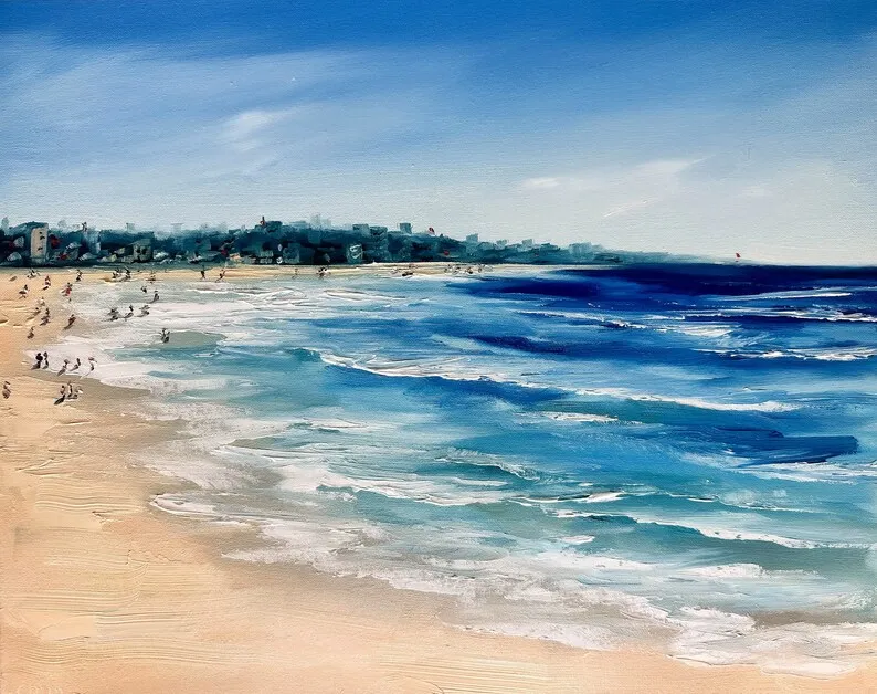 Modern Seascape Oil Painting Handpainted Art on Canvas Beach Seaside Ocean Wall Picture for Living Room Bedroom Christmas Decor