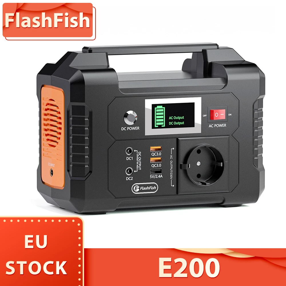 FlashFish E200 200W Portable Power Station 151Wh Lithium Battery 1x Pure Sine Wave AC220V Output for RV Camping Van