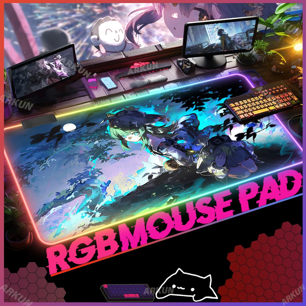 

RGB 90x40 XXL Kawaii Hot Sex HuoHuo Popular Honkai Star Rail Game Mouse Pad Large Gaming Luminous LED Gamer Table Backlit Mat