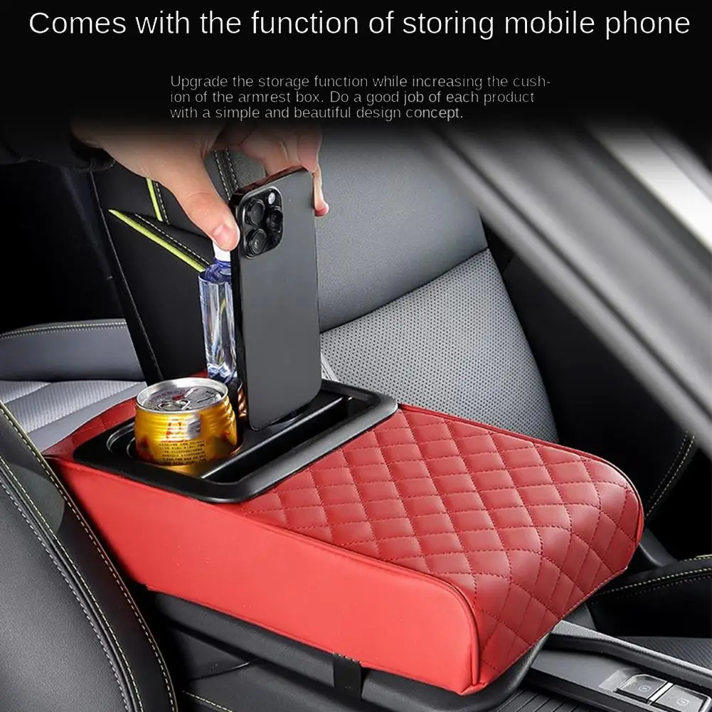 

New Auto Center Console Armrest Cushion With 2 Cup Amrest Portable Pad Holder PU Armrest Height Pillow Pad Car Leather Cove V6G6