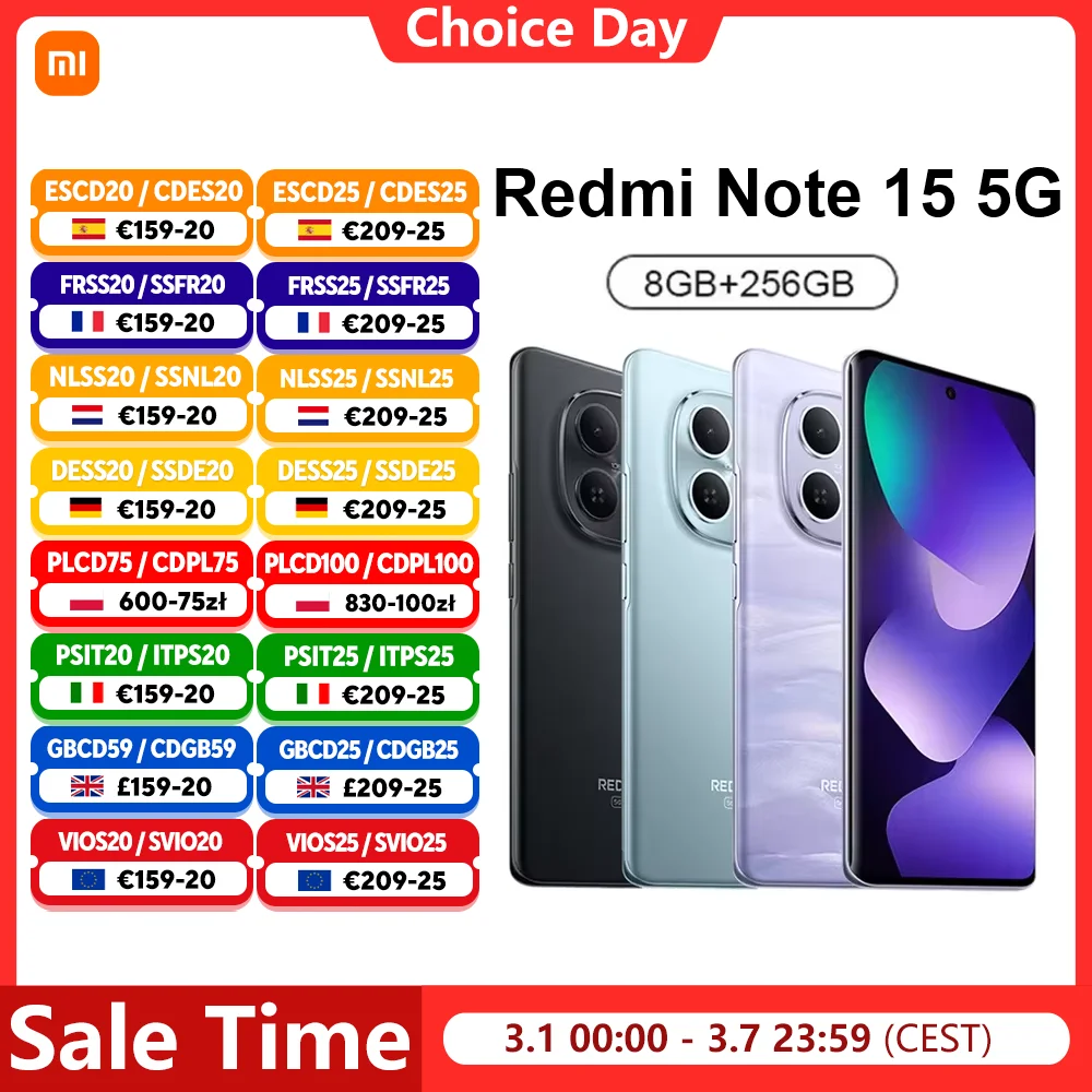 Xiaomi Redmi Note 15 5G Smartphone, NFC Snapdragon 6 Gen 3, 6,77 Zoll 120Hz Display, 108MP Kamera, 45W Ladefunktion, 5520mAh Akku, IP65