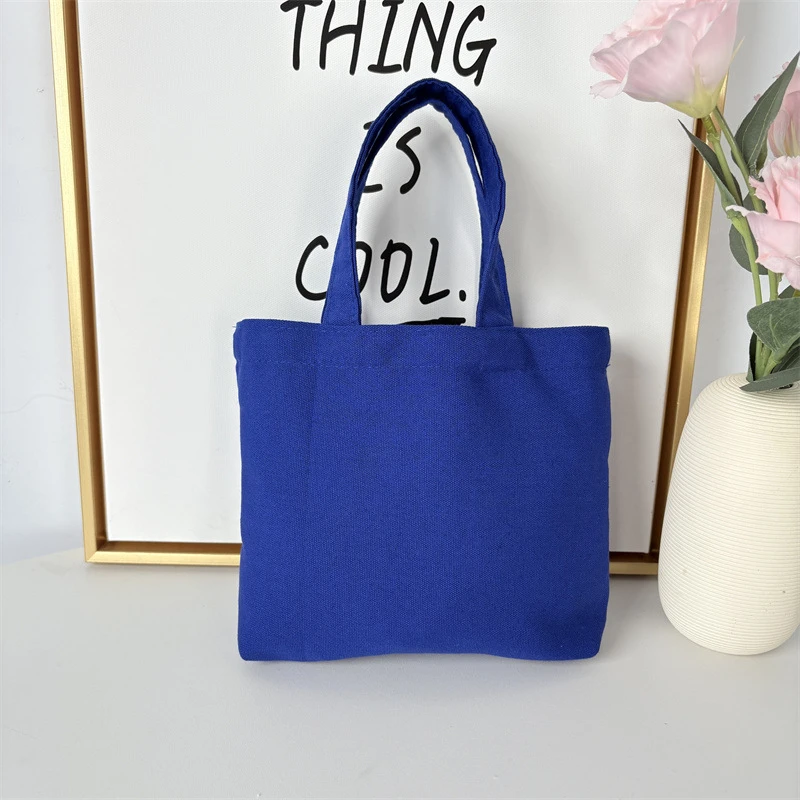 Korean Style Canvas Tote Bag Simple Solid Color Shopping Bags Fashion Small Bags For Daily Shopping Folding Casual Handbag Pouch