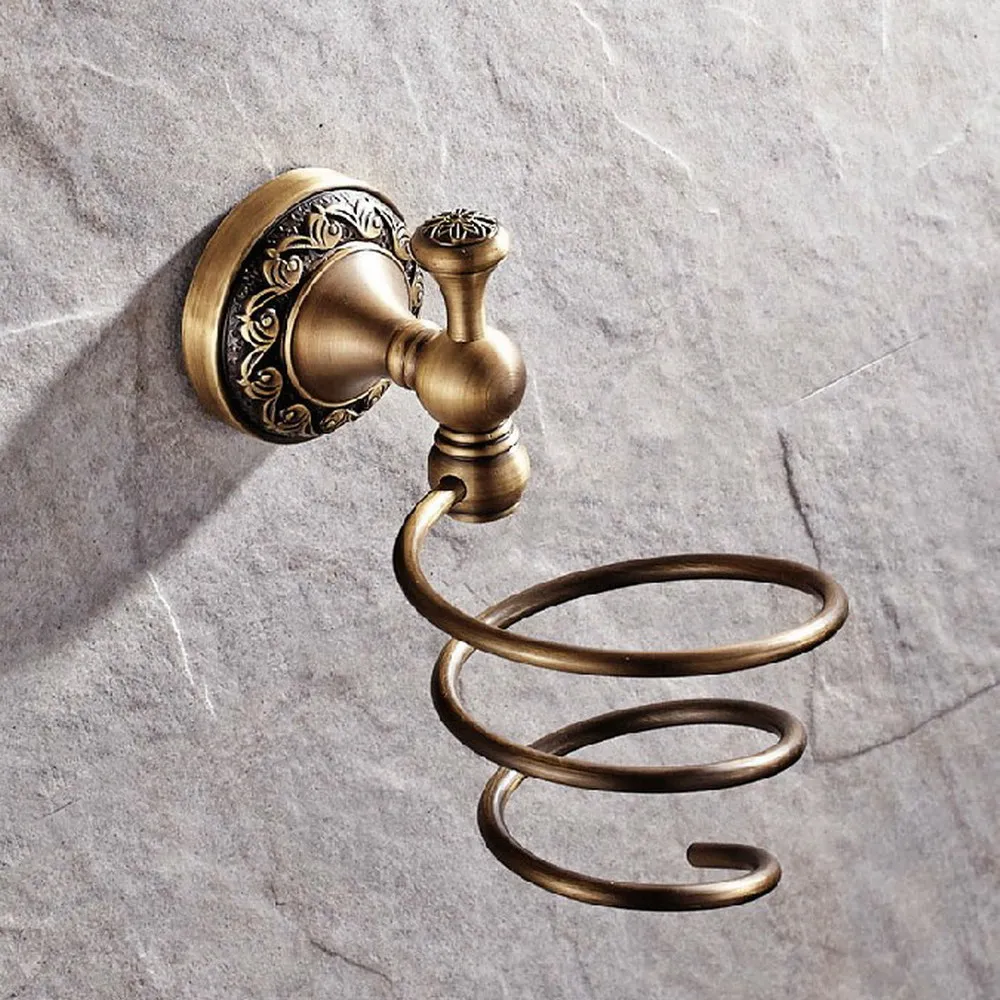 

Hair Dryer Holder Antique Brass Retro Wall Mounted Stand for Hair Dryer Shelf Bathroom Hairdryer Holder lba488