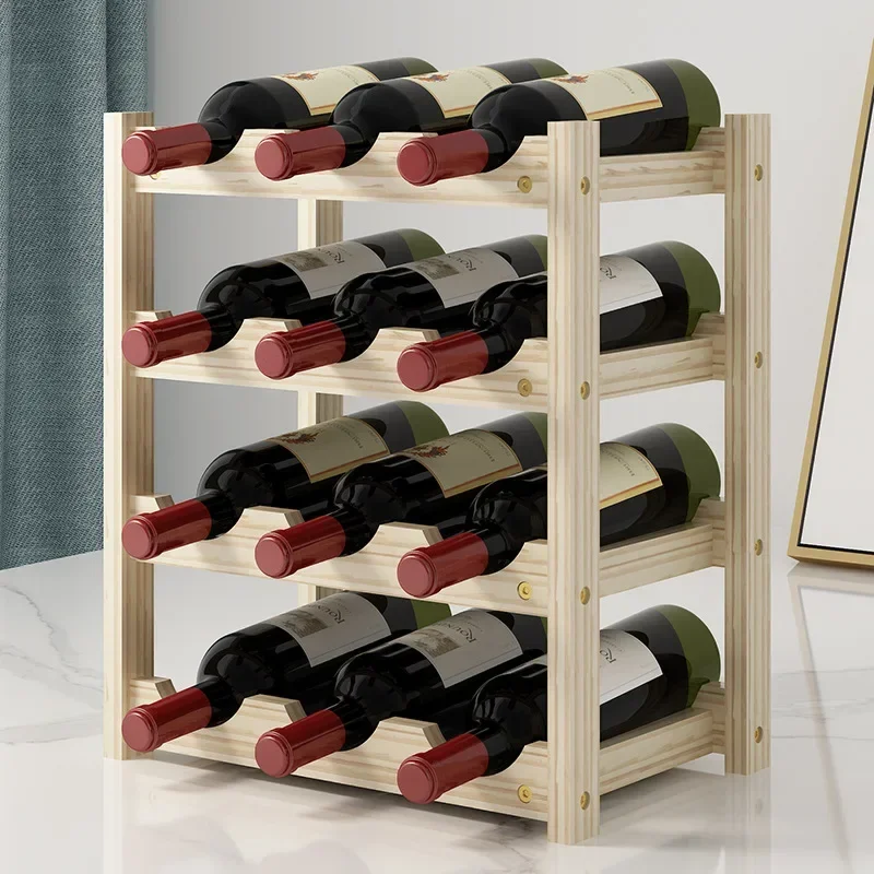 

Solid Wood Wine Storage Bottle Holder Stand Grid Red Wine Cabinet Display Wooden Bottle Rack Decoration Household Display Rack