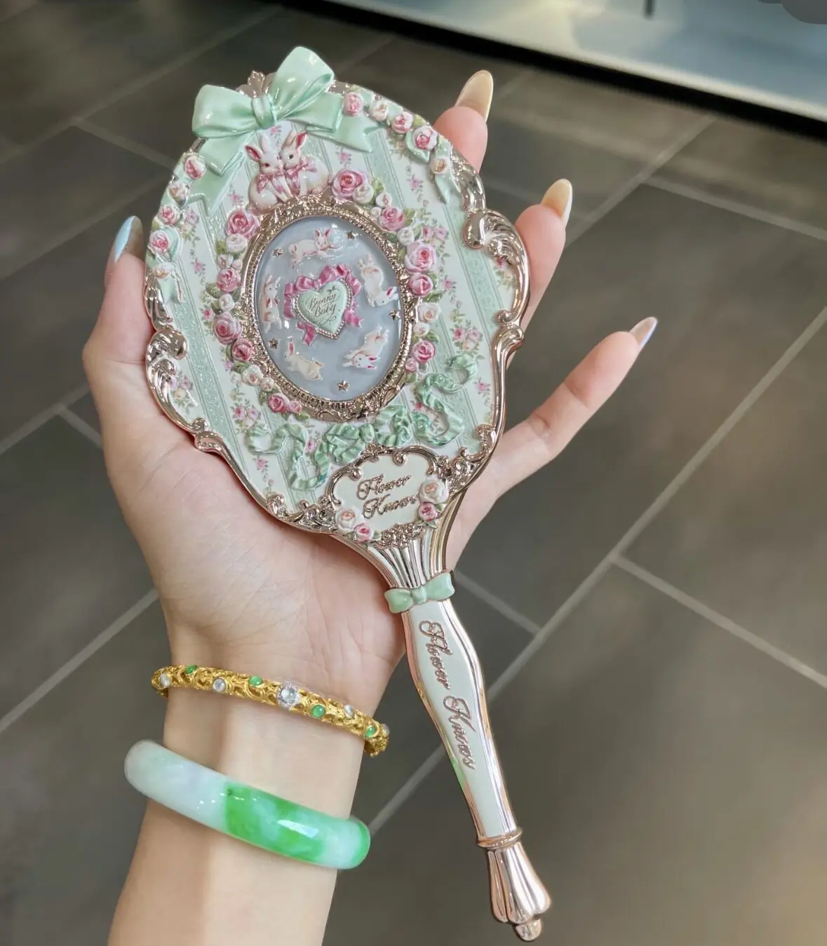 Flower Knows Hand Mirror Bunny Garden Grass Green Cosmetic Makeup Mirror Makeup Tool Kits