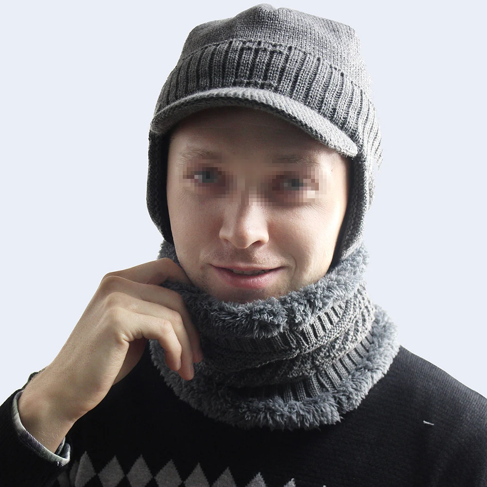 

Men Fleece Hat Scarf Set Warm Neck Warmer Hats Keep Head Cold Flexible Wrap Birthday Christmas Present