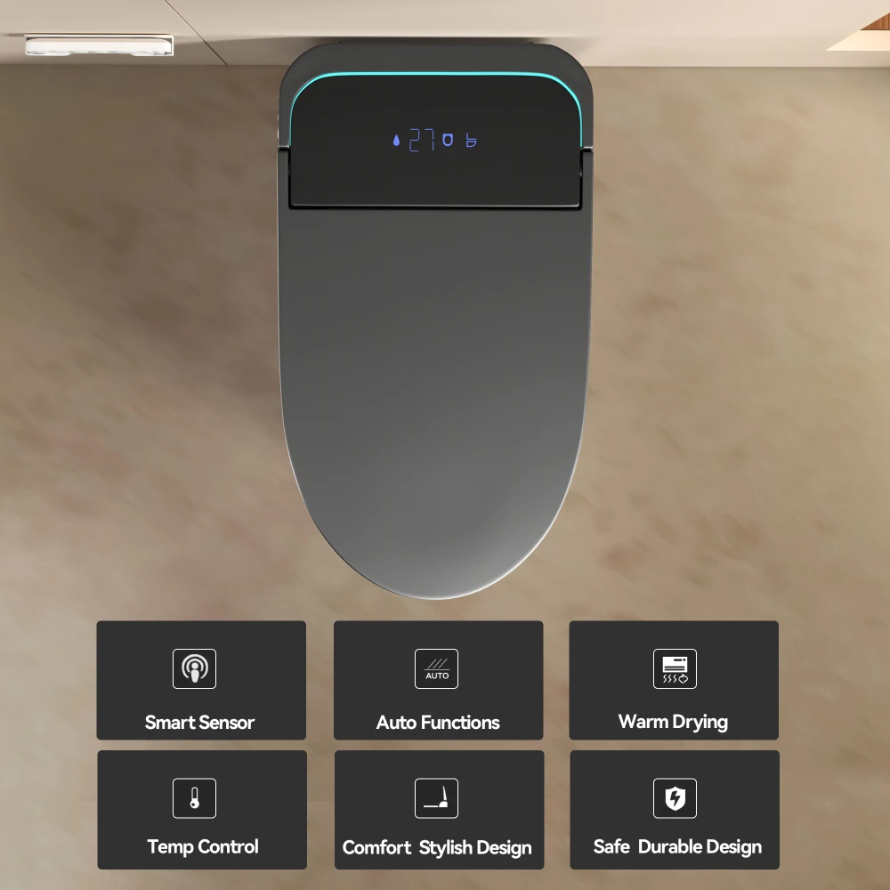 Unique Smart Toile, One Piece Toilet with Bidet Built In,Intelligent Toilet Auto Open/Close Seat. Bidet toilet with Dryer and Warm Water.Gray