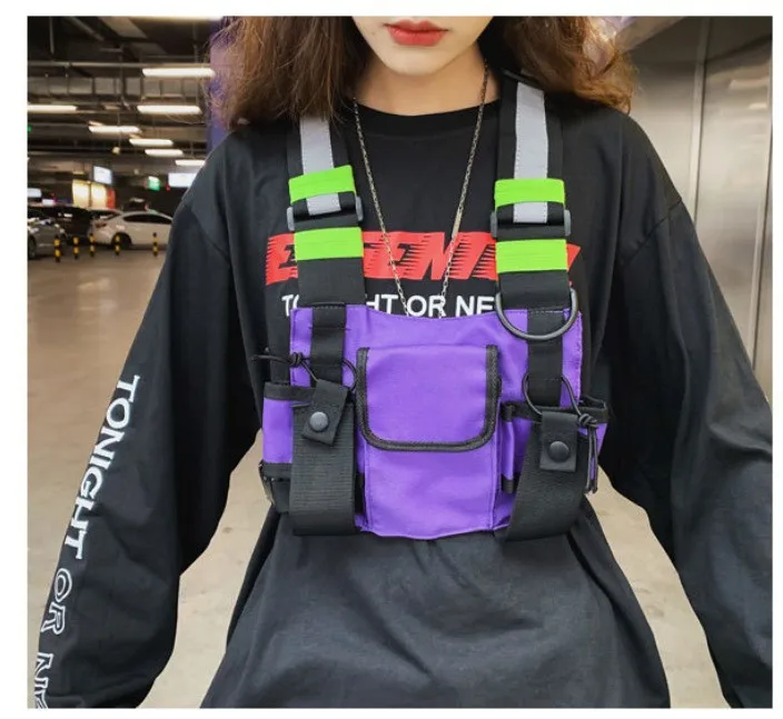 Functional Tactical Chest Bag For Men Fashion Bullet Hip Hop Vest Streetwear Bag Waist Pack Unisex Black Chest Rig Bag