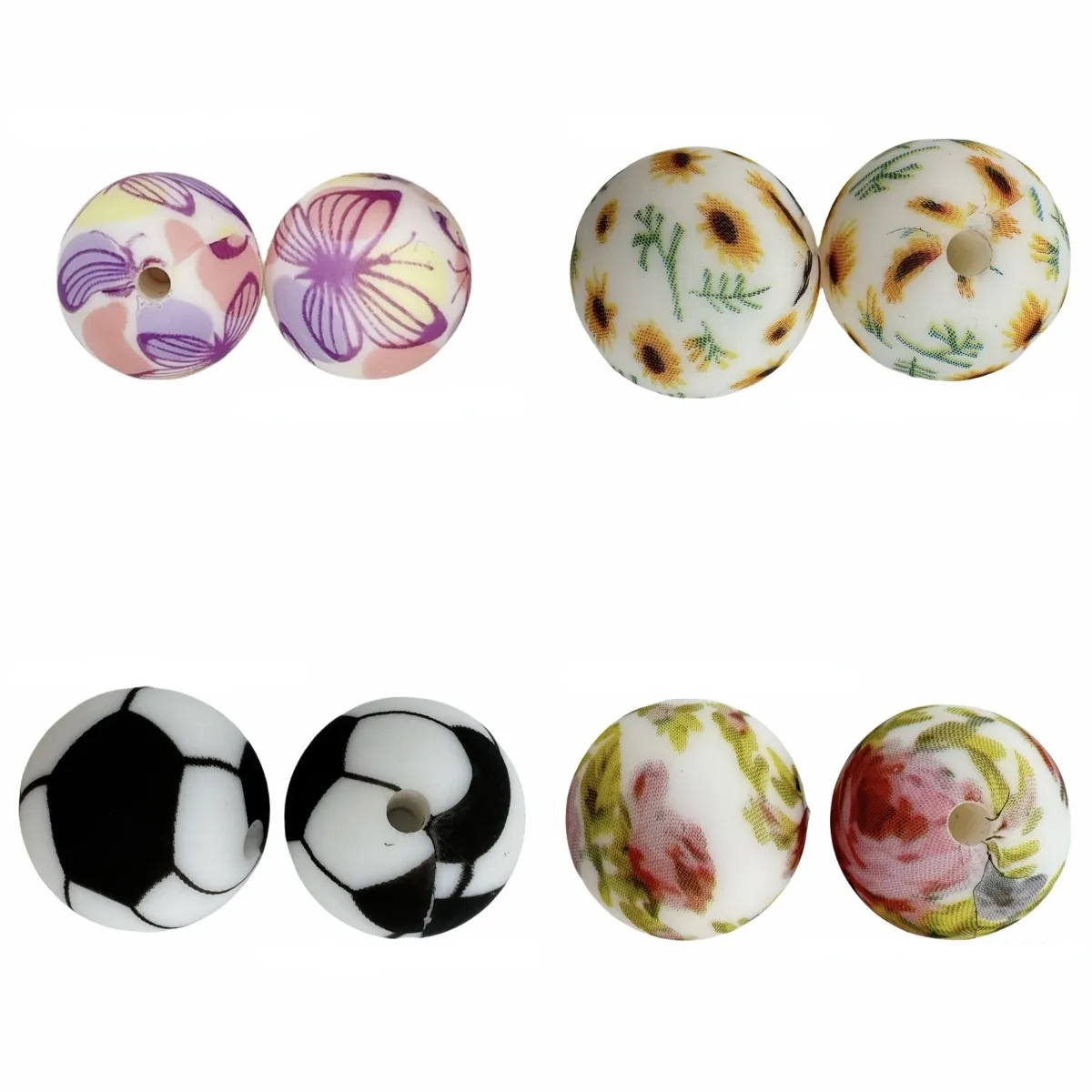 10/20Pcs New Printed Silicone Beads 15MM Round Food Grade Silicone Beads For Jewelry Making DIY Bracelet Keychain Accessories