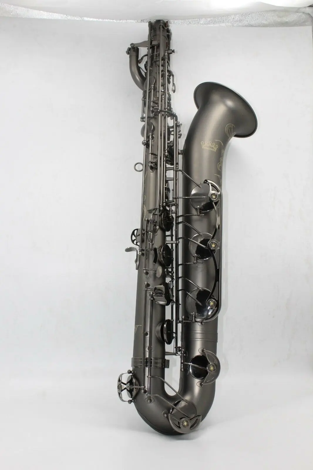 

High grade Eastern music Matt black Baritone Saxophone full body hand engraving