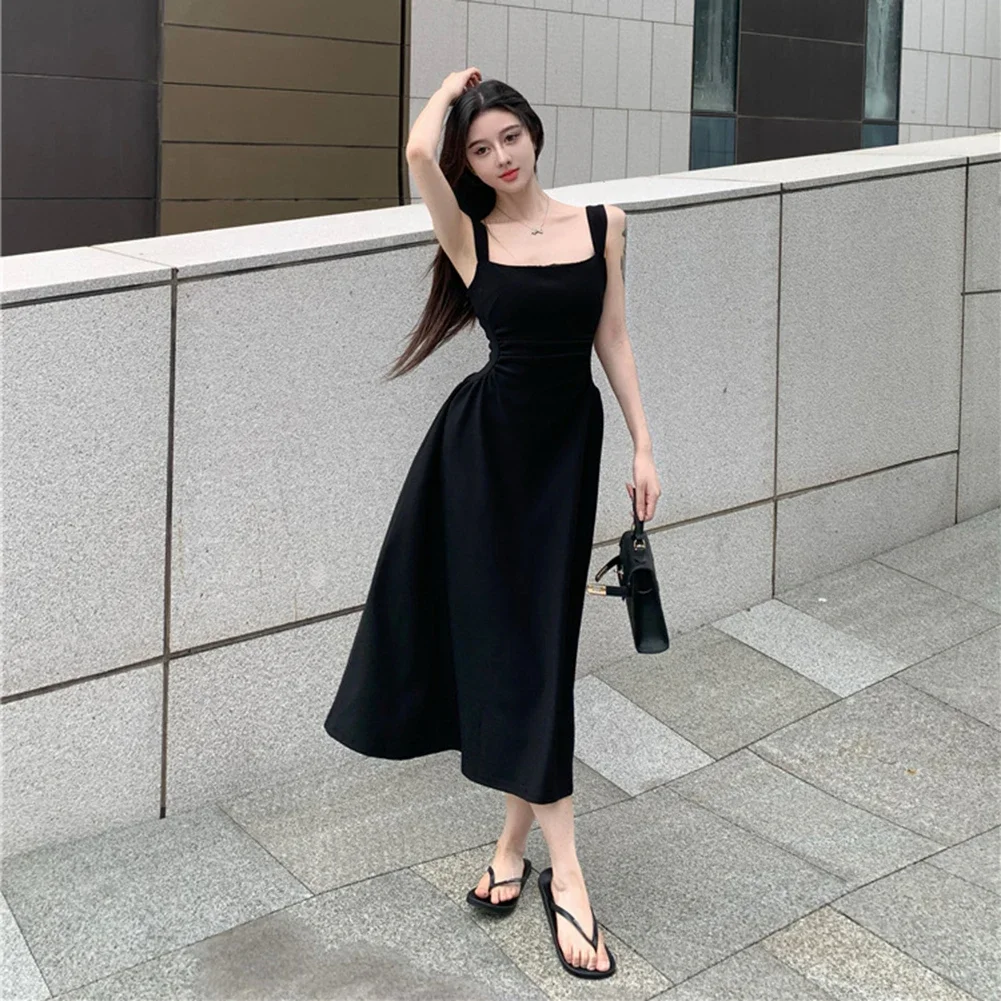 

Skirts Dress Holiday Vacation High Waist Long Sleeveless Slight Stretch Solid Color Summer Women Backless Comfy
