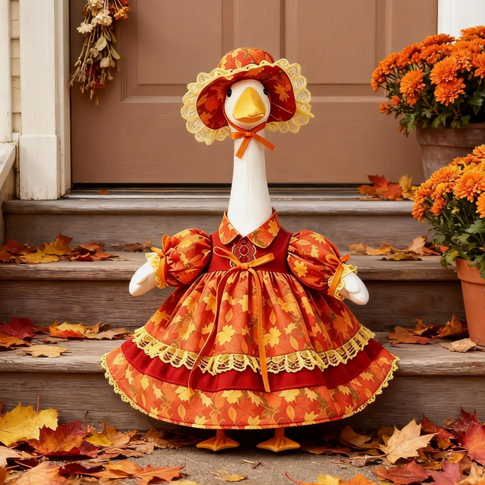 Porch Goose Outfits 23 Inch Maple Leaf Fall Statue Costume Garden Yard Decoration for Thanksgiving Holiday Outdoor Lawn