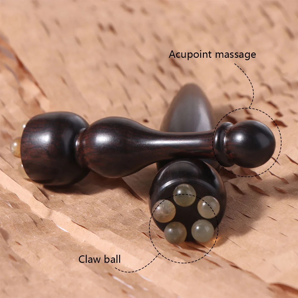 Five Beads Design Sandalwood Lotus Seedpod Massager Face Lifting and Tightening Reduce Puffiness Eye Massage Stick Traditional