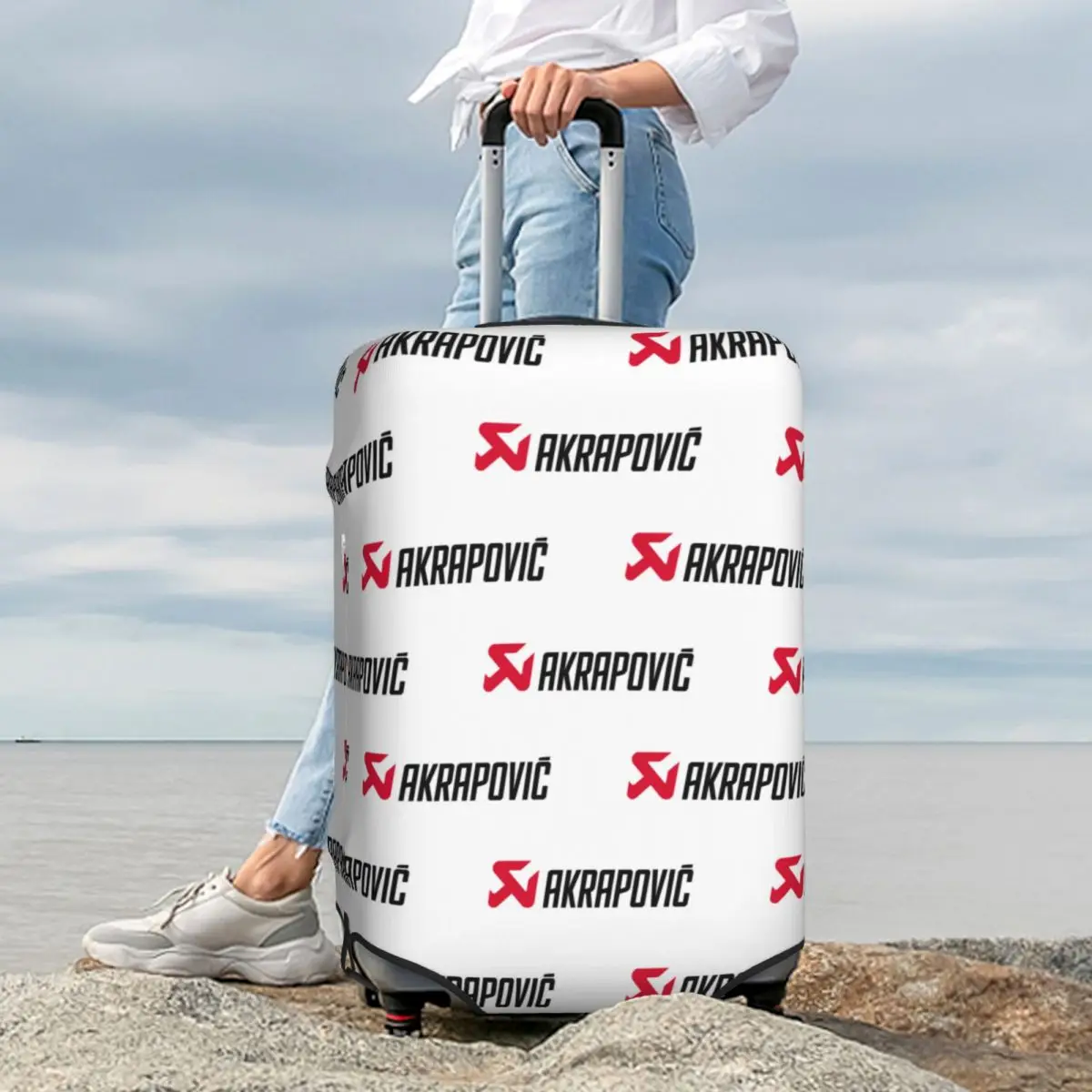 

Akrapovics Logo AKS Motorcycle Exhaust Suitcase Cover Protection Elastic Travel Luggage Protector Covers for 18-32 Inch
